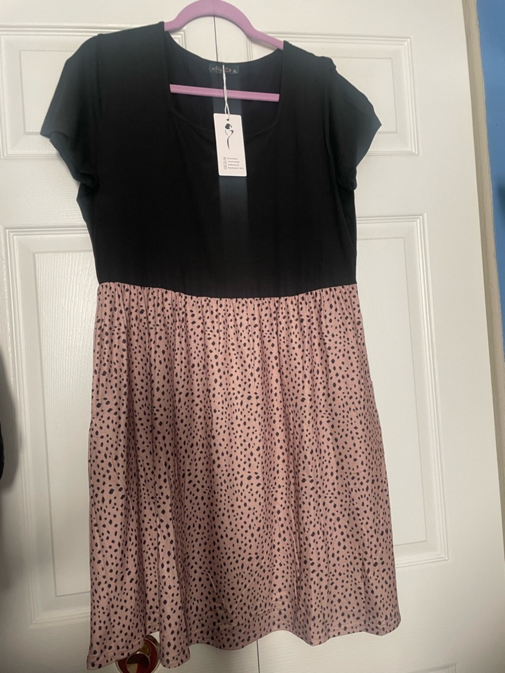 Black & Blush Polka Dot Short Sleeve Dress